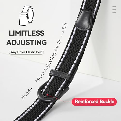 Image of Mile High Life | Braided Stretch Elastic Belts | Pin Oval Solid Black Belt Buckle | PU Loop End Tip Men /Women /Junior Belt