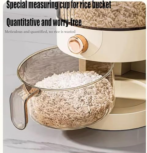 Peaoop 22LBS Rice Dispenser, Large Grain Container Storage with Lid Measuring Cylinder Household Cereal Dispenser Bucket for Kitchen Soybean Corn (22lb)