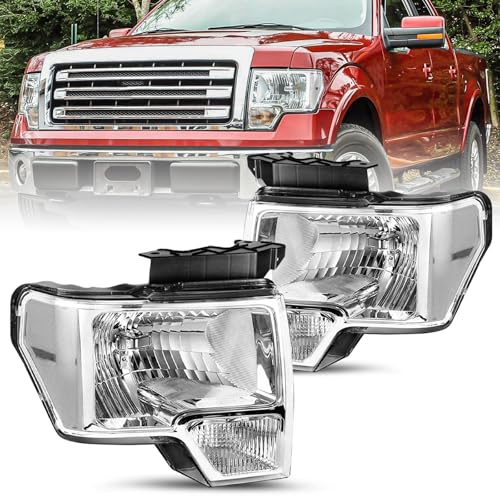 JSBOYAT Headlight Assembly Replacement for 09-14 Ford F150, Chrome Housing with Clear Reflector