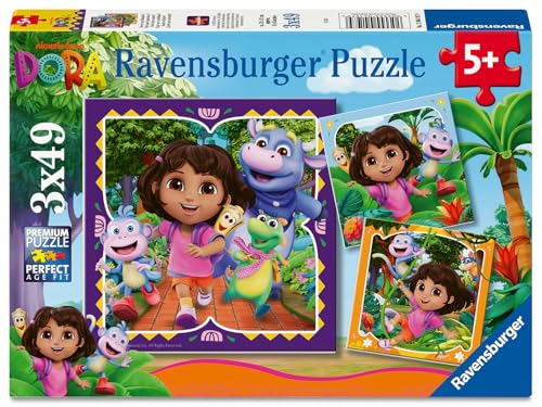 Ravensburger   Puzzles Dora Pack De 3 | Puzzle 5 Años O Más | Regalos para Niños De 5 Años De 3 X 49 Piezas | Rompecabezas Niños De 21 X 21 Cm | Ravensburger Puzzle