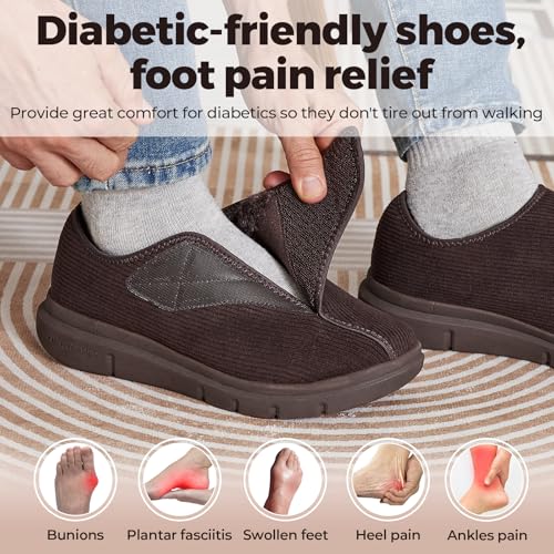 FitVille Diabetic Shoes for Men Extra Wide Width Adjustable Straps Men's Diabetic Shoes with Warm Fur Lining Diabetic Slippers for Men Extra Wide Width Foot Pain Relief Neuropathy2