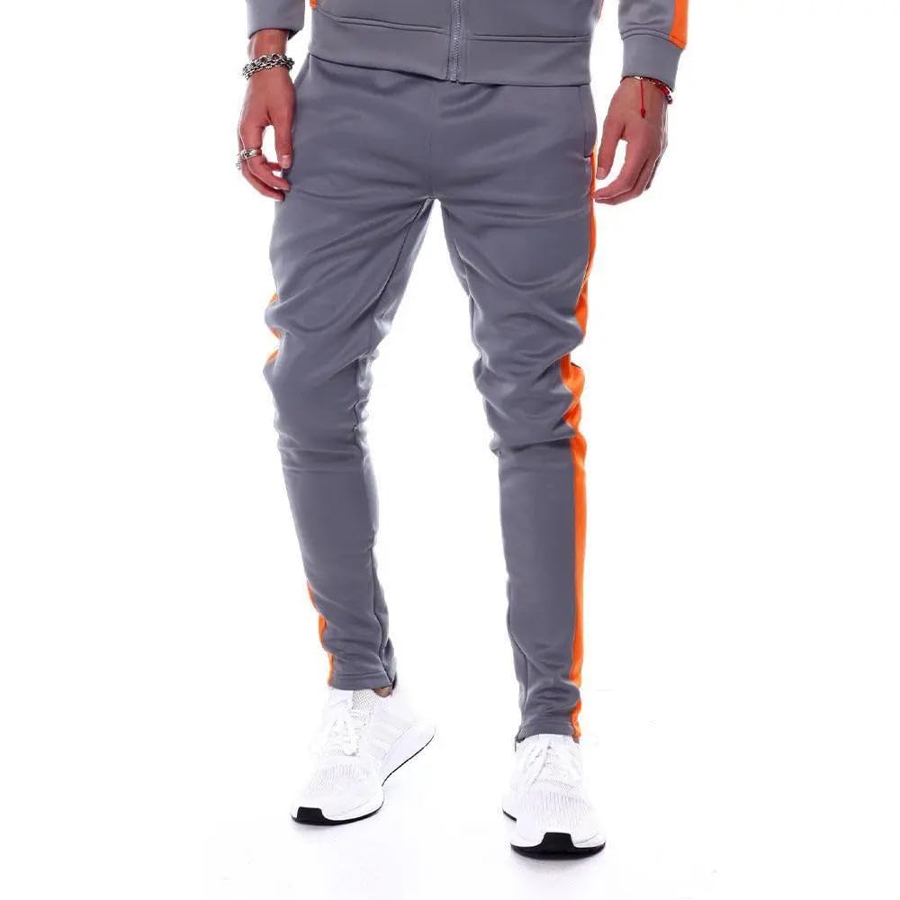 Rebel Minds Men Track Pants - Stylish Men's Sweatpants, Joggers for Men, Athletic and Casual Wear, with Pockets Grey Orange