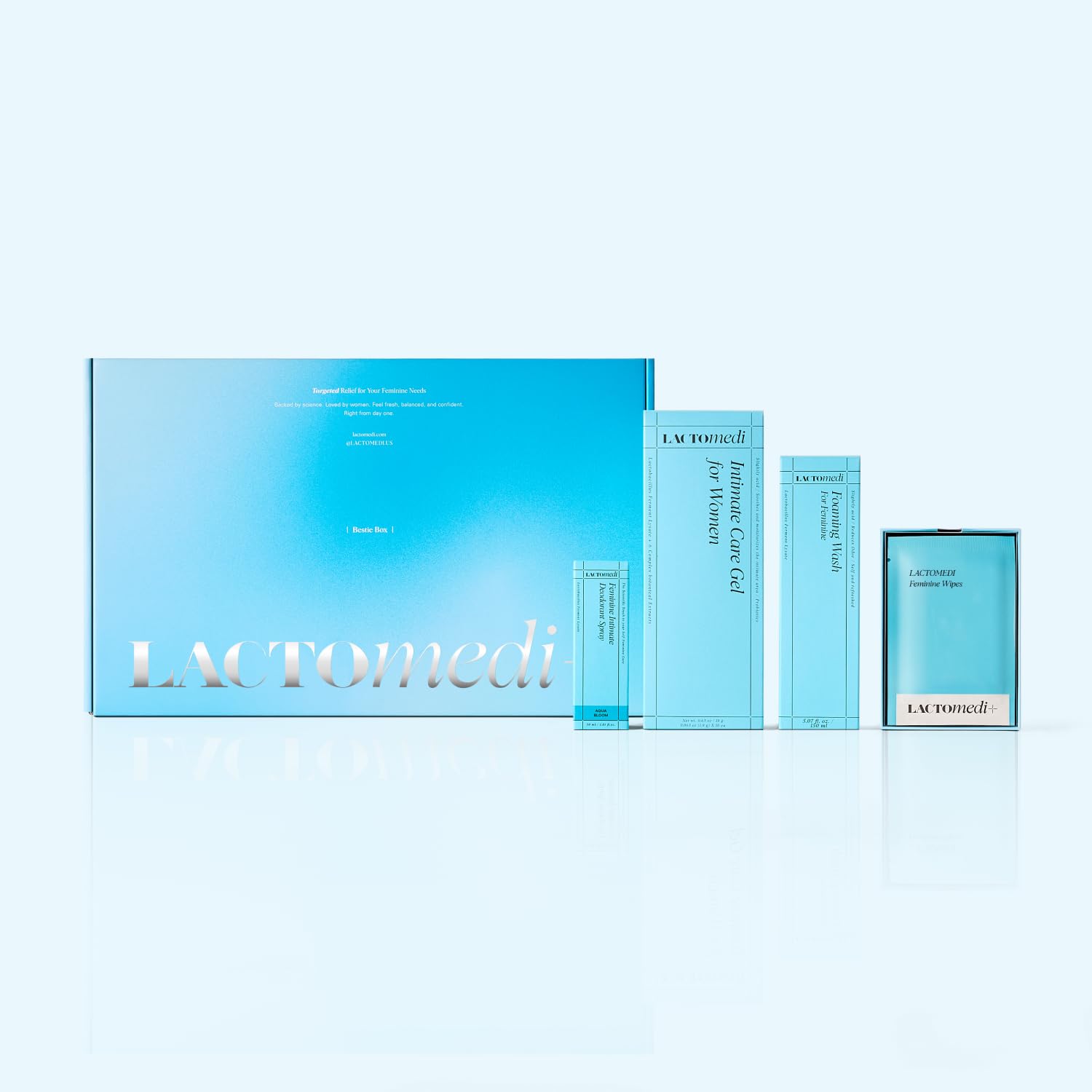 LACTOMEDI Bestie Box Intimate Care Kit pH Balanced Feminine Hygiene Set with Intimate Care Gel Foaming Wash Deodorant