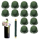 LHTHT 12 Stück Runde Blumensteckschaum, Mini Steckschaum für Blumen mit Grünem Draht, Nasssteckschaum Set für Steckmasse Hochzeitstisch Weinflaschen Partydekoration DIY