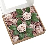 Ling's Moment 1.5/2 inch Artificial Rose Taupe & Nude Buds and Petite Roses w/Stem 24pcs for DIY Wedding Boutonniere Corsages Bouquets Centerpieces Decorations