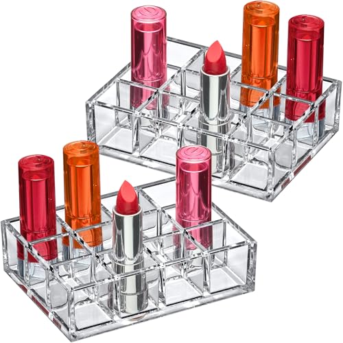Image of Amazing Abby - Allure - 2-Pack 12-Slot Acrylic Lipstick Organizer, Lipstick Holder, Lip Gloss Holder, Cosmetic Storage Display, Perfect Storage Solution for Drawer and Vanity (Slot Size: 1.0 inch x 1.0 inch)