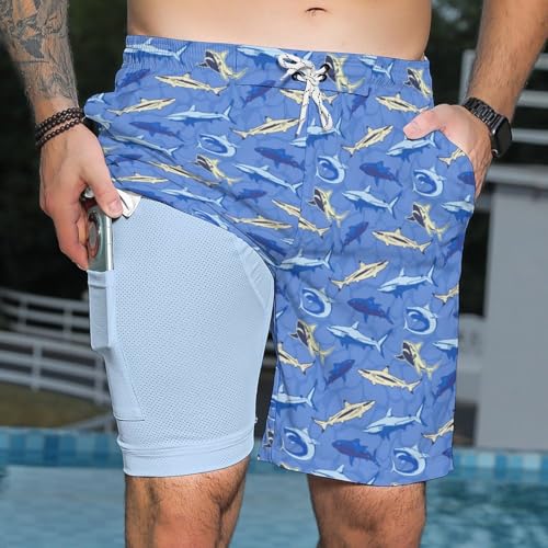 Men's Swim Trunks 2 in 1 Swimming Trunks for Men Stretch 9" Inseam Summer Beach Sports Shorts3