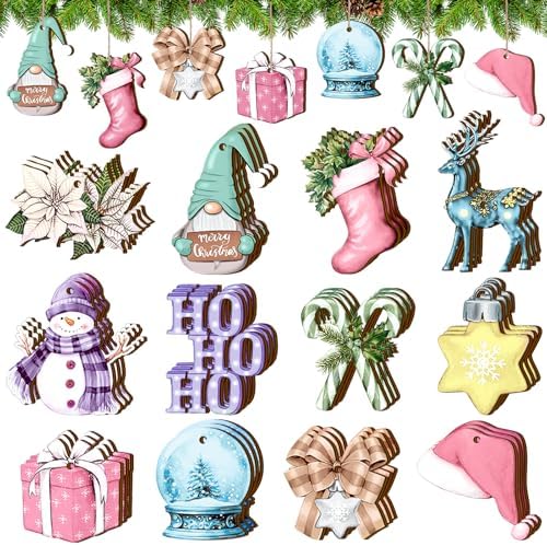 Amazon.com: Huwena 36 Pcs Christmas Wooden Ornaments Christmas ...