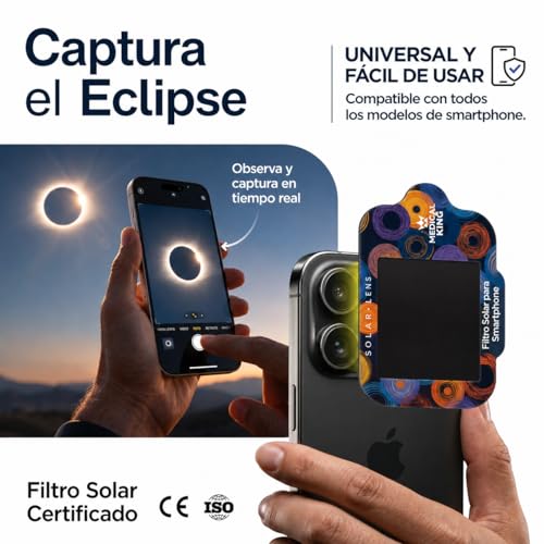 Miniatura 6 de Medical king Gafas Eclipse Solar Homologadas ISO 12312-2 - Viene Con 2 Lentes Fotográficos Para Smartphone Aprobados según la norma ISO, con certificación CE: Gafas para ver eclipses solar 2026
