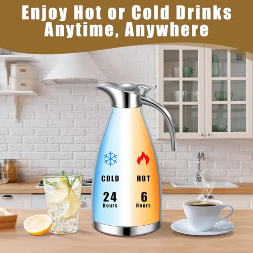 Uiifan 2 Pcs 68 oz Thermal Coffee Carafe Insulated Stainless Steel Coffee Carafe for Hot Liquids Vacuum Thermal Pot Creamer Dispenser with Brushes Keeping Hot Tea Milk Water(Khaki Blue) by Uiifan - Used condition - Image 3