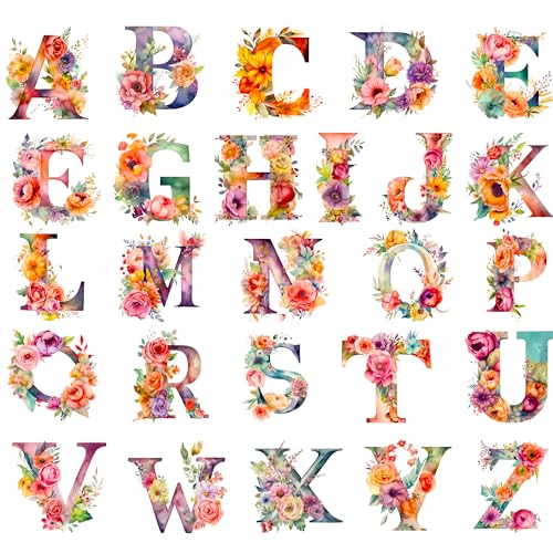 Image of TeeWin 57pcs Floral Letters Designs 1" Iron On Letters, Iron On Decals, Birthday Girl, Boy Shirt, Tees, Love MOM, DAD, Party, Decoration Clothing Hats Bags Jackets