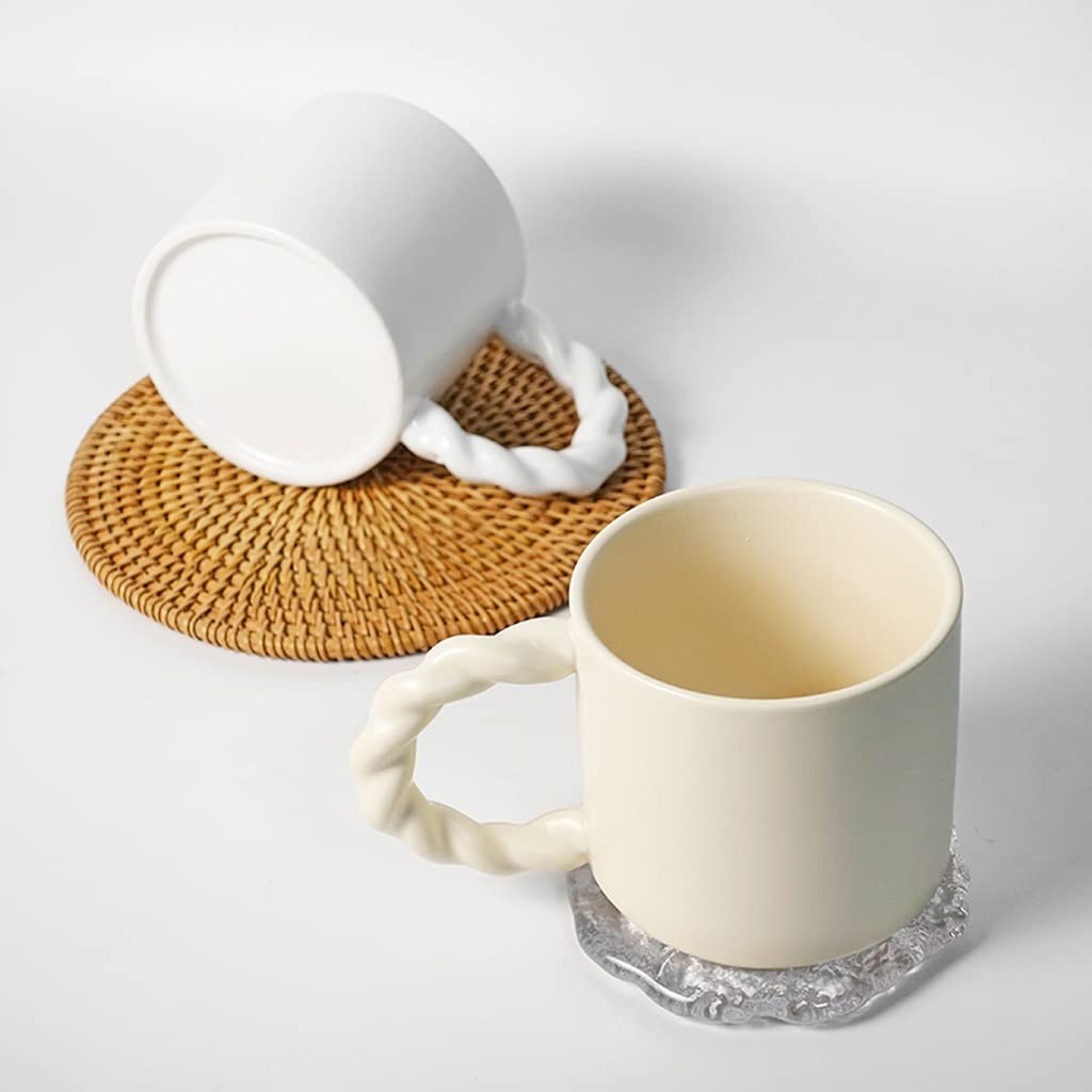 Becher Knoten Griff Becher Große Kapazität Japanisches Paar Frühstück Milch Kaffeetasse Wassertasse Keramik Einfache Kaffeetasse (Farbe: Blanc)