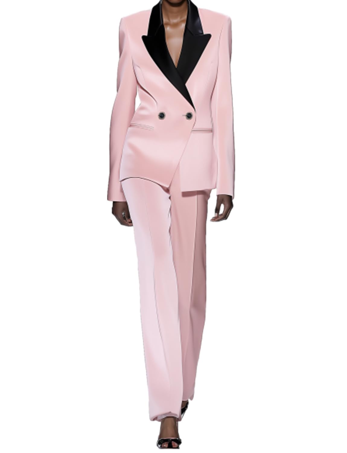 Womens Double Breasted Satin Suit Formal Tuxedos Jacket Pants Set