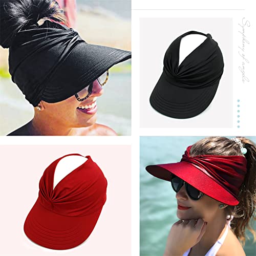 Sun Hat Women Sun Beach Visor Cap UV Protection with Wide Brim for Sports Beach Golf Hiking (Black) - Image 3