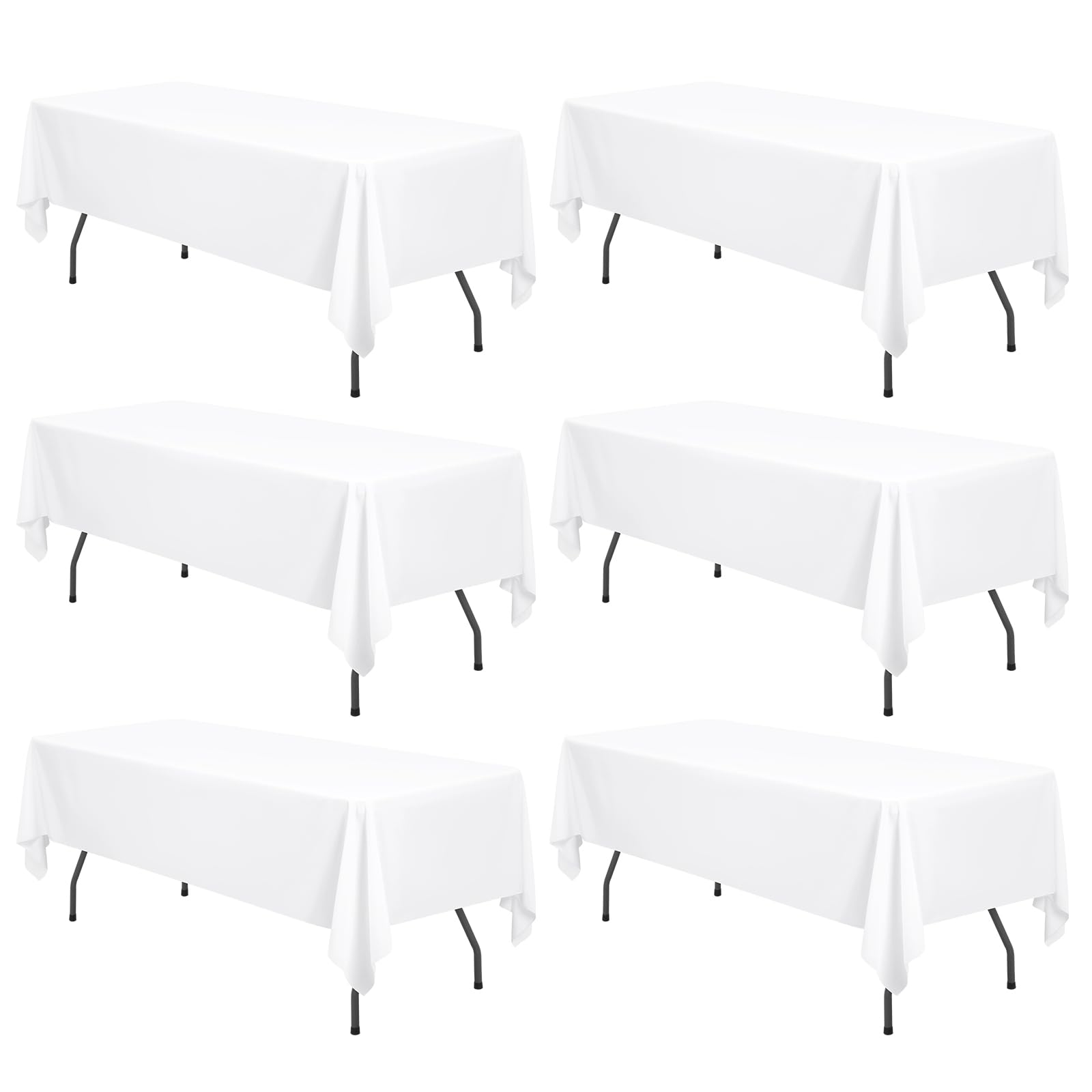 FXKS 6 Pack White Tablecloth 60 x 126 inch, Rectangle 8 FT Table Cloth, Stain and Wrinkle Resistant Washable Polyester Table Cloth for Dining Table, Buffet Parties and Wedding
