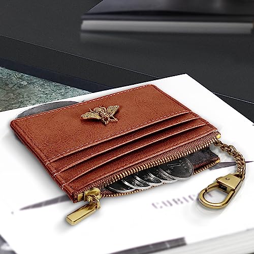 Image of SEAVILIA Card Holder Keychain Wallet for Women with ID Window RFID Coin Purse Bee Gifts Slim Minimalist Small Wallet