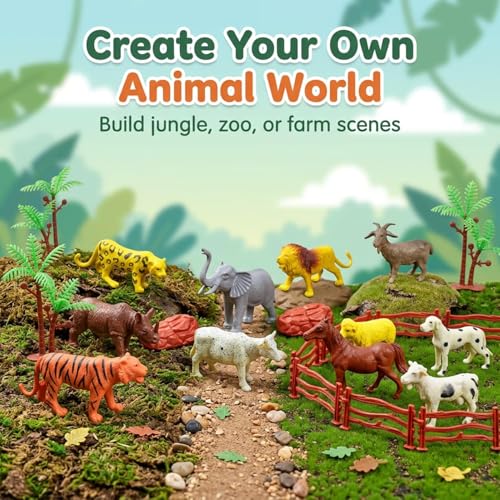 Image of ZESTHOME Animal Toys for Kids | Jungle & Zoo Animal Figurine Set with Accessories | 6-8 cm Realistic Figures | Educational & Pretend Play Toy for Boys & Girls (Ages 2+) | 17-Piece Set