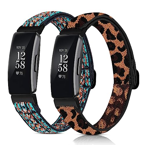 Attbbon 2 Pack Stretchy Bands Compatible with Fit bit Inspire 2 Replacement Bands for Women, Adjustable Soft Elastic Sport Nylon Inspire Wristband Accessory Fits for Fit bit Inspire 2/Inspire