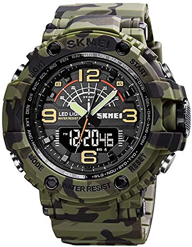 Mens Analog Digital LED 50M Waterproof Outdoor Sport Watch Military Multifunction Casual Dual Display 12H/24H Stopwatch Calendar Wrist Watch (Army Green Camo)