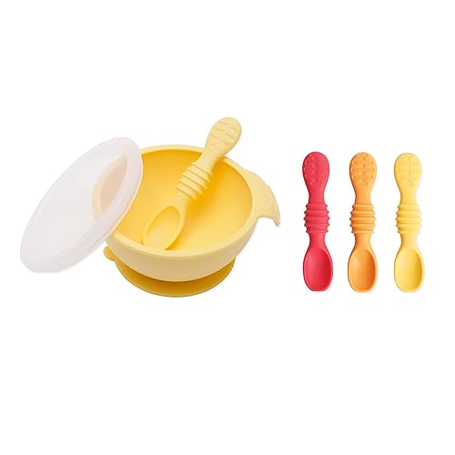 Bumkins Cuencos para bebé, juego de alimentación de bebé, cuencos de succión para bebé con cucharas y tapa, juego de primera alimentación,