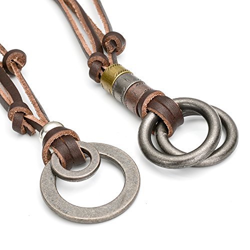 FIBO STEEL Alloy Vinatge Pendant Necklace for Men Leather Chain Adjustable2