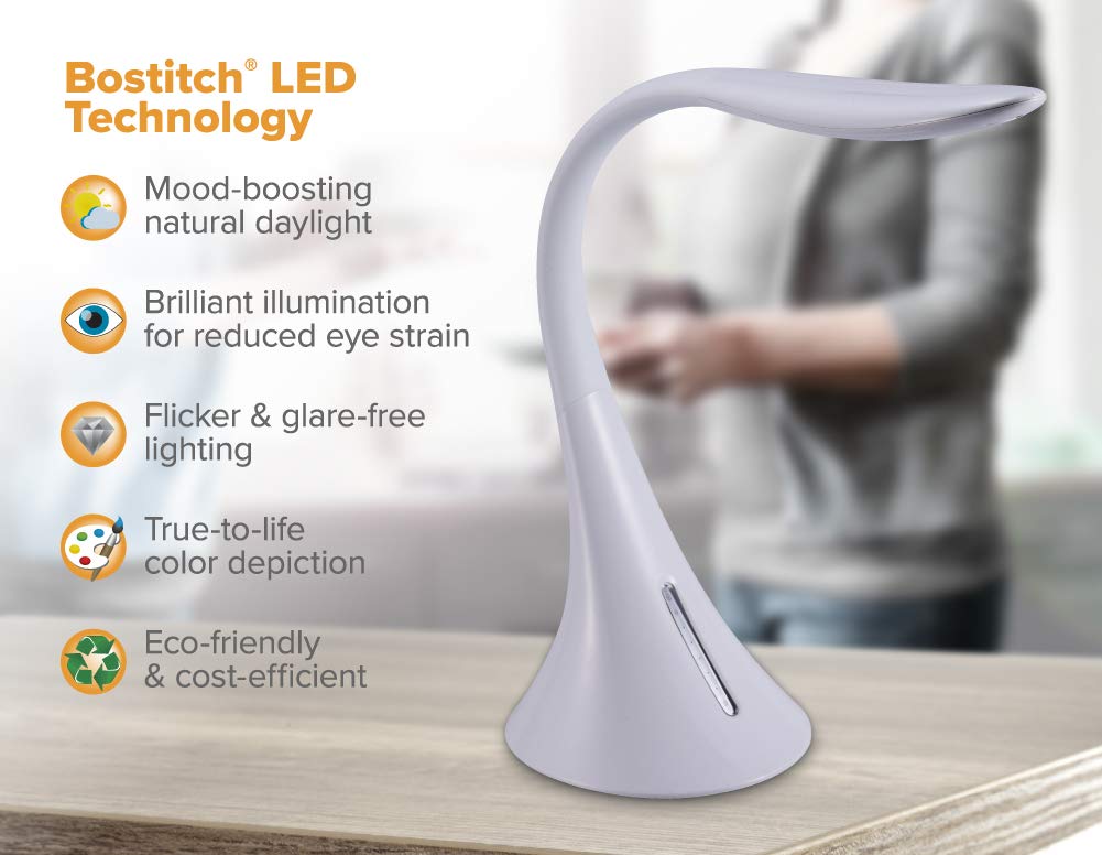 Bostitch Office Modern LED Desk Light, 8W, White