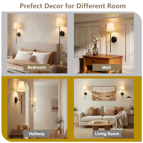 Image of DORESshop Battery Operated Wall Sconce Set of 2, Wireless Wall Light Easy to Install, 7 Color Rechargeable Wall Sconces, Sconce Wall Decor Set of 2 for Bedroom, Living Room, Gold and Black, 24.6in