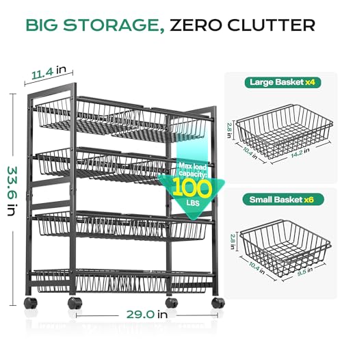 Cinati 2 Pack 4-Tier Kitchen Storage Cart & Under Desk Cable Management Tray White miniatura 6