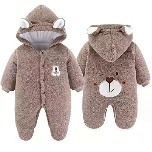Image of XIFAMNIY Newborn Fleece Footie Jumpsuit Hooded Warm Thicken Winter Outwear Snowsuit for Baby Girls and Boys