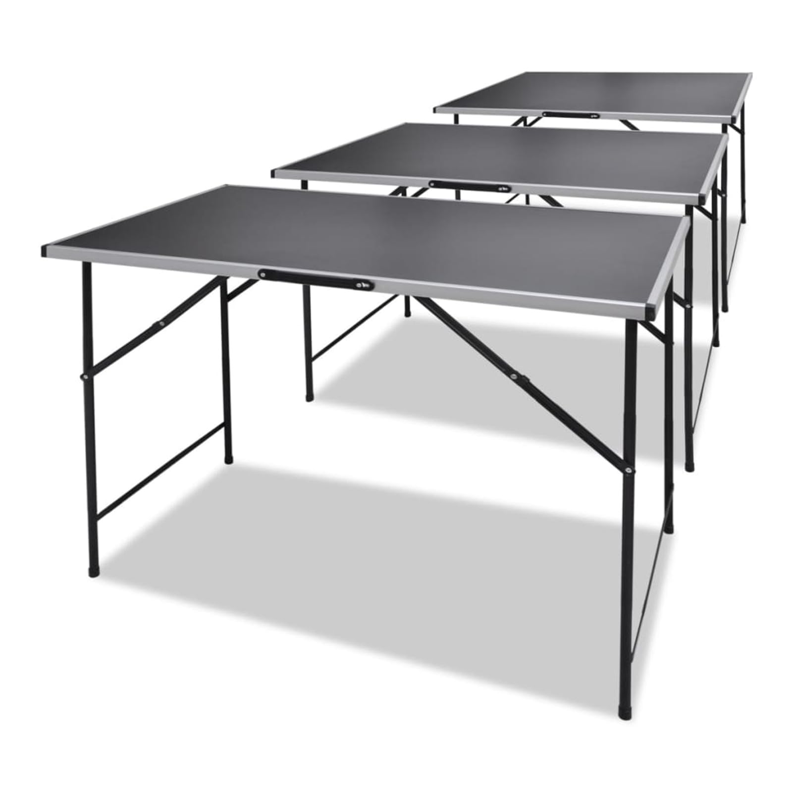 Gecheer Tapeziertische 3 STK Klappbar, leichte und platzsparende Multifunktionsmöbel, 100 x 60 cm MDF-Tischplatte mit Eisenbeinen, schwarz, zusammenklappbar für Marktstände, Partys und Heimwerken