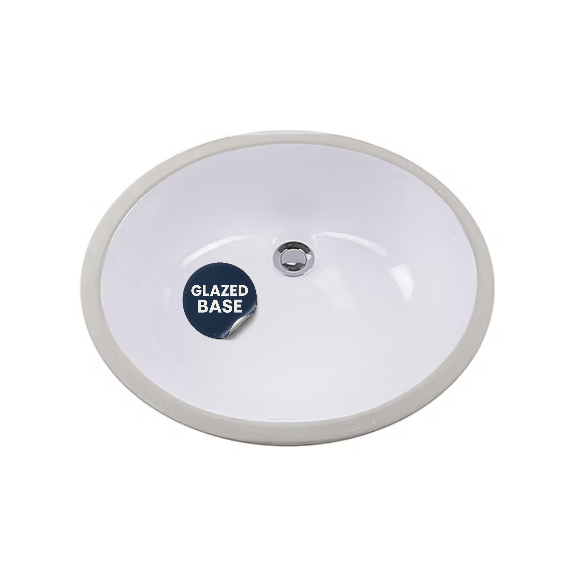 Nantucket Sinks Undermount Bathroom Sink – GB-15x12-W Small Oval Bowl Sink 15 Inch X 12 Inch for Bathroom Vanity, Glazed Bottom for Open Console, White, with Overflow – Ceramic, High Gloss Glaze