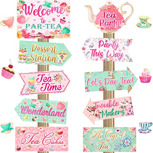 20 Pieces Floral Tea Party Sign Decorations Directional Cardboard Yard Signs for Outdoor Lawn Arrow for Tea Party Bridal Shower