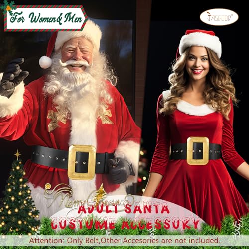 JASGOOD Christmas Santa Claus Adults Wide Leather Belt - Black With Gold Buckle for Women Men Novelty Costume Cosplay3