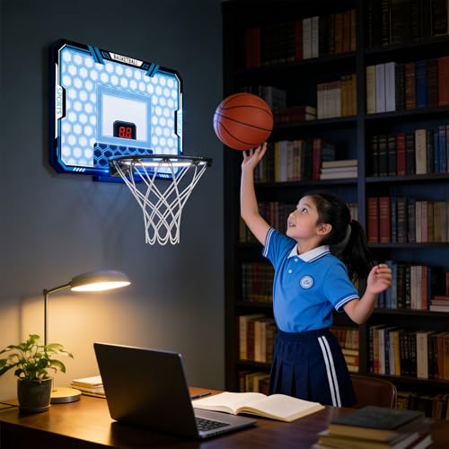 Canasta baloncesto interior compacta para pared que ahorra espacio con luces LED 4