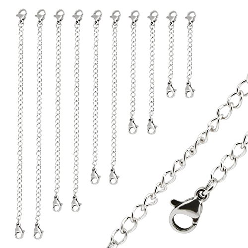 Naler Necklace Extenders, 10 Pieces Stainless Steel Necklace Bracelet Extender Chain Set For Diy Jewelry Making - Silver #TOP20