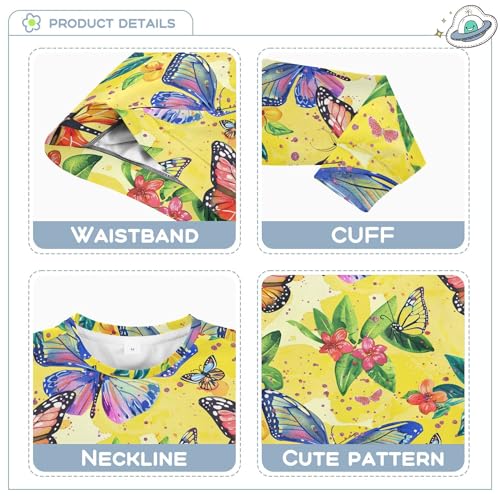 JUNZAN Colorful Butterflies and Flowers Yellow Kids Girls Sweatshirt Hoodie Crewneck Hoodie for Boys Sports 4T3