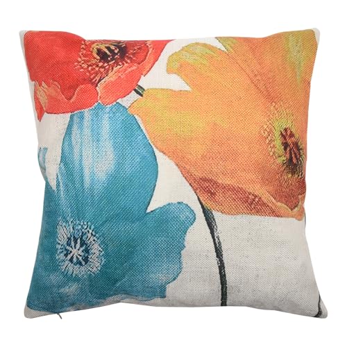 Kueohse Housse de coussin décorative carrée en lin - Charmante et belle - Tricolore - Rouge - Jaune - Bleu - Coquelicot - Cadeau d'anniversaire - 45 x 45 cm