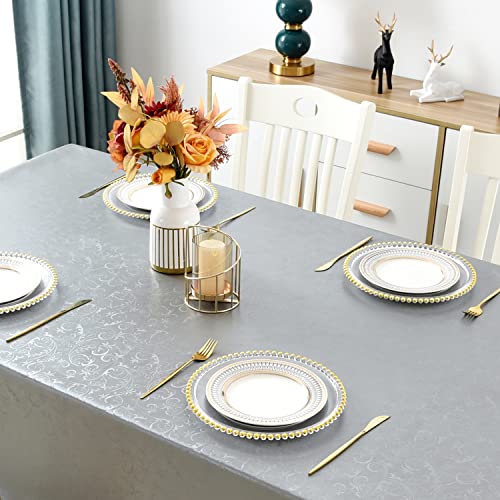 Image of Romanstile Waterproof Vinyl Tablecloth Rectangle, 60 x 120 Inch, Flower Grey
