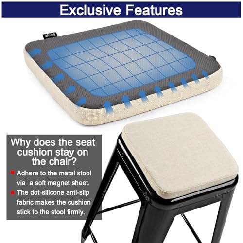 Image of BUYUE Friendly Woven Fabric Magnetic Bar Stool Cushion 1 Piece, Enhanced Anti-Slip Breathable Small Chair Seat Pad for Cafe Bistro Stackable Metal Stool (Square, Beige, 1)