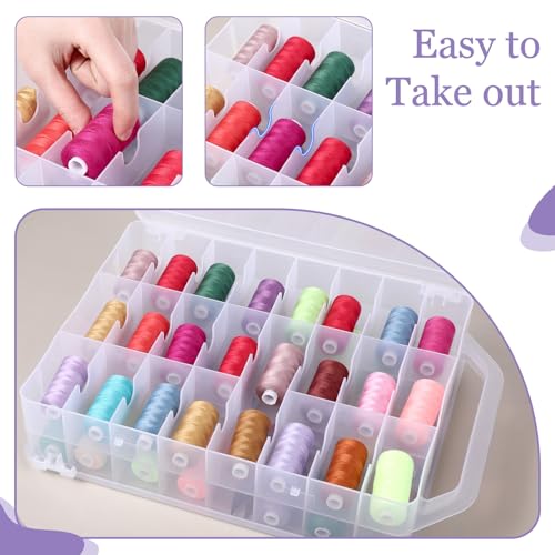Image of EupHHonycs 2 PCS 46 Grids Sewing Organizer Double Sided Thread Box Storage Portable Clear Plastic Organizer Box for Embroidery Sewing Thread, Embroidery Floss, Needle, Beads, Small Crafts, Toy Cars