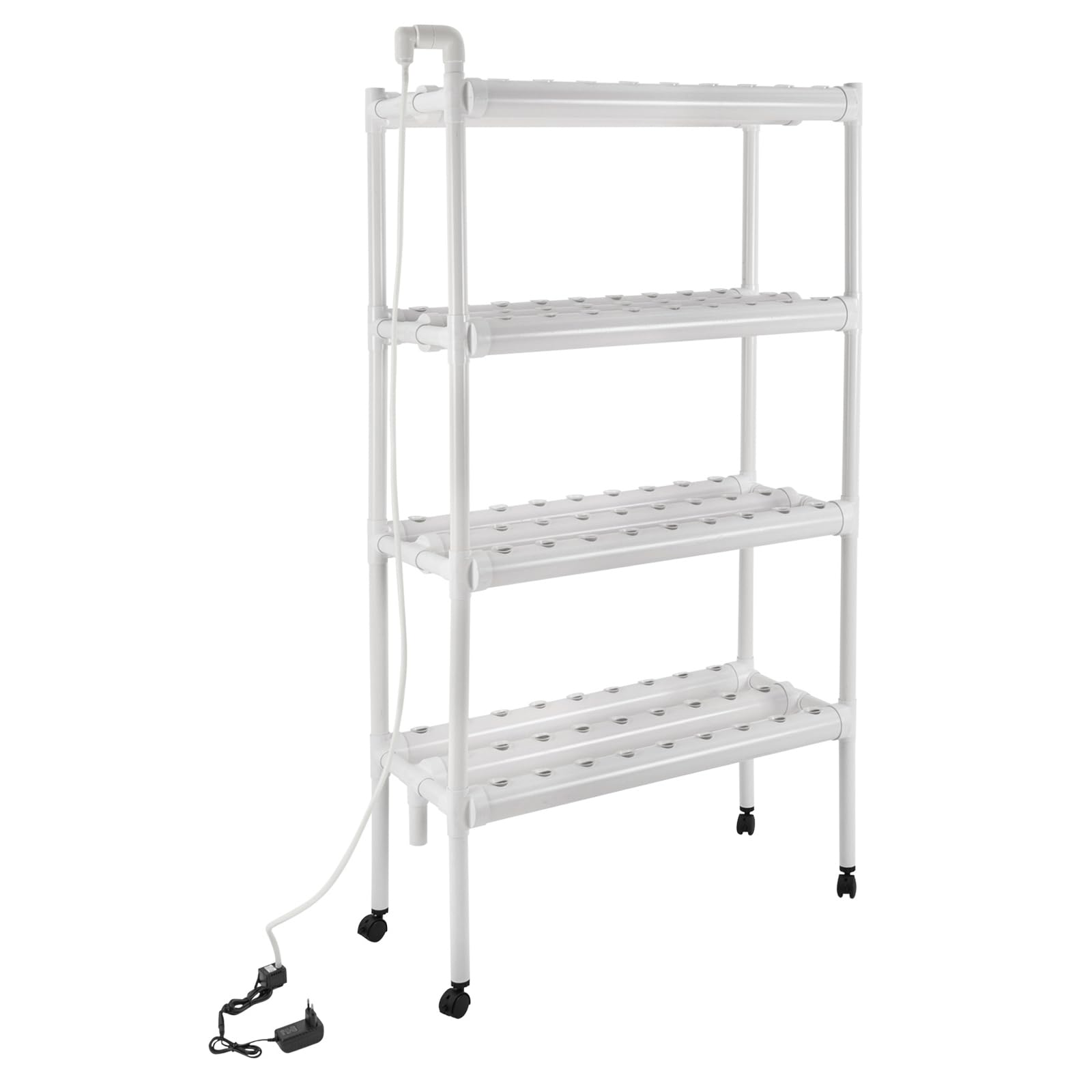108 Plantsite - Kit de cultivo hidropónico para plantas hidropónicas, sistema de cultivo hidropónico para jardín, sistema de riego con cestas de cultivo, 4 capas, 12 tubos, 108 agujeros (felpudo +