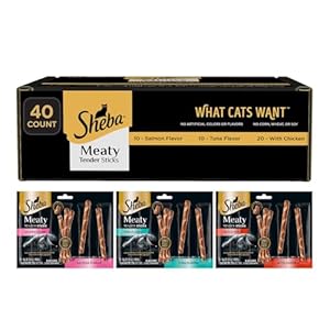 Sheba Meaty Tender Sticks Soft Cat Treats with Chicken, Tuna Flavor, and Salmon Flavor, 0.14 oz., 40 Count
