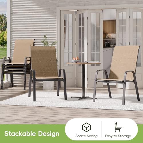 Image of Patio Chairs Set of 6, Outdoor Dining Chairs Stackable for All Weather, Breathable Metal Modern Outside Furniture Chair for Pool Side, Garden, Backyard Deck, Brown