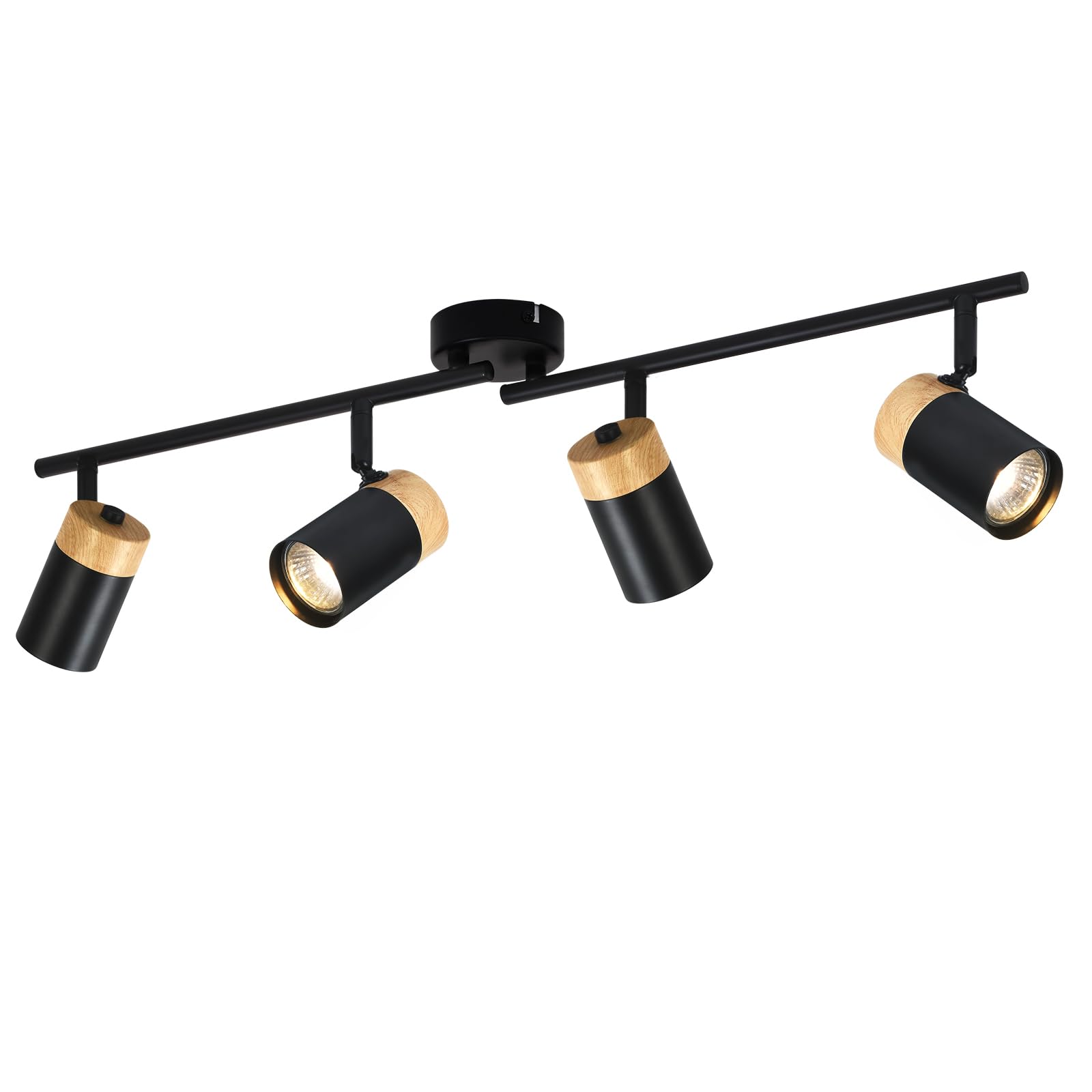 Glitzerlife Plafón de madera negro Plafón - 4 brazos GU10 LED orientable 330° Foco para salón cocina habitación infantil Sin bombillas