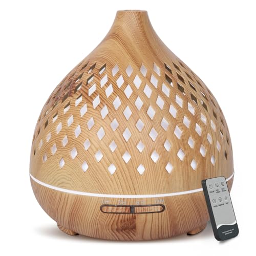 Cozary Diffusore di Oli Essenziali, 400ml Diffusore di Aromi Umidificatore Ambiente Con LED a 7 colori, Ultrasuoni Aromaterapia Diffusore con Telecomando 3 Timer,Spegnimento automatico,Senza BPA