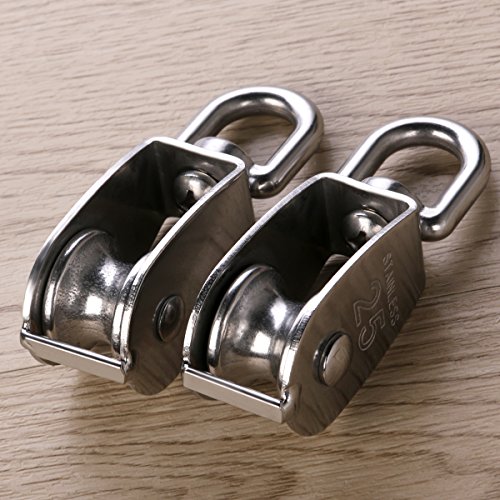 Ueetek 43483-43697 2Pcs 25Mm Single Pulley Block In 304 Stainless Steel M25 Pulley Roller Loading 400Kg thumb #7