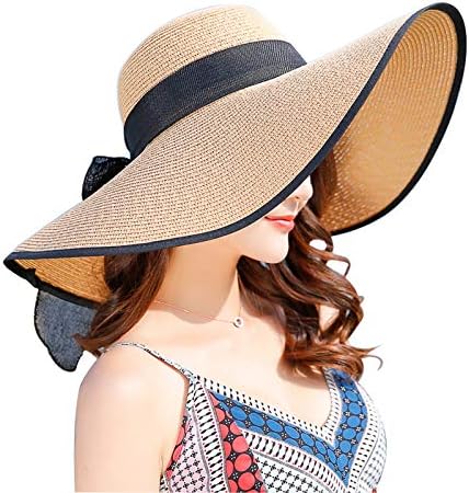 Women's Folable Floppy Hat,Wide Brim Sun Protection Straw Hat, Summer UV Protection Beach Cap(Beige)
