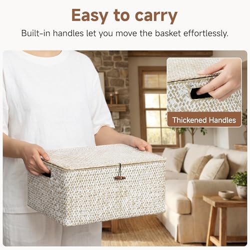 Image of StorageWorks Wicker Basket with Lid, Storage Baskets with Lids, White | Woven Baskets with Lids for Shelves, Wicker Storage Baskets with Lids, Lidded Baskets for Organizing, Large, 1 Pack