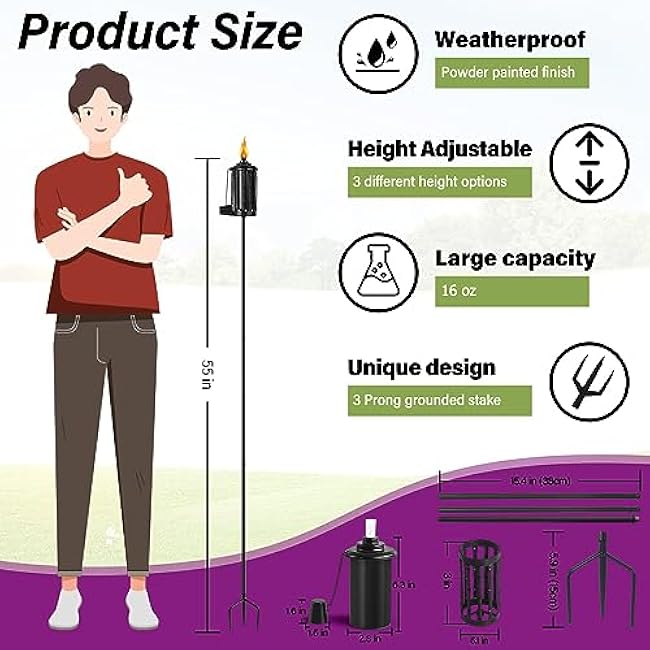 Home Garden Torch Set of 6 Metal Light Torches