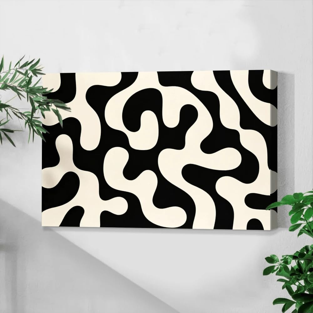 1 lienzo con estampado abstracto en blanco y negro, ideal para la decoración del hogar (60x80cm/sin marco).